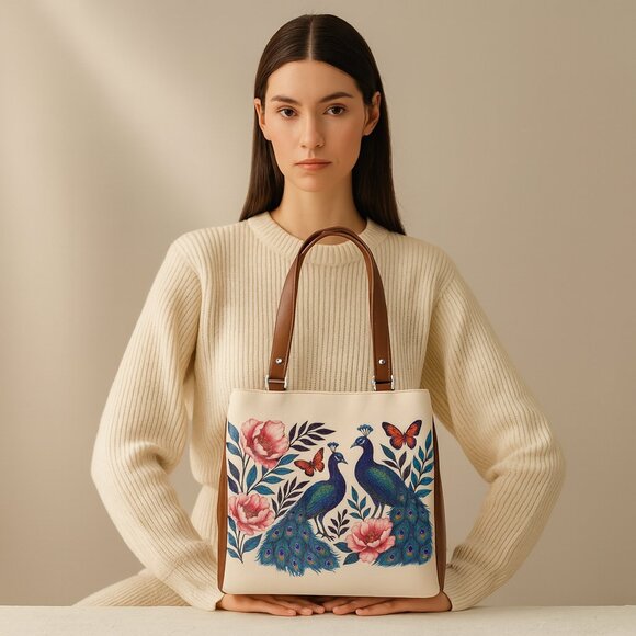 Printed Leather Shoulder Tote Bag for Women – Top Handle Handbag Purse Work - Picture 2 of 9